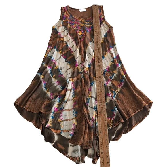 Sante Classics Dress Women's OS One Size Brown Tie Dye Embroidered Festival Boho - Picture 13 of 14